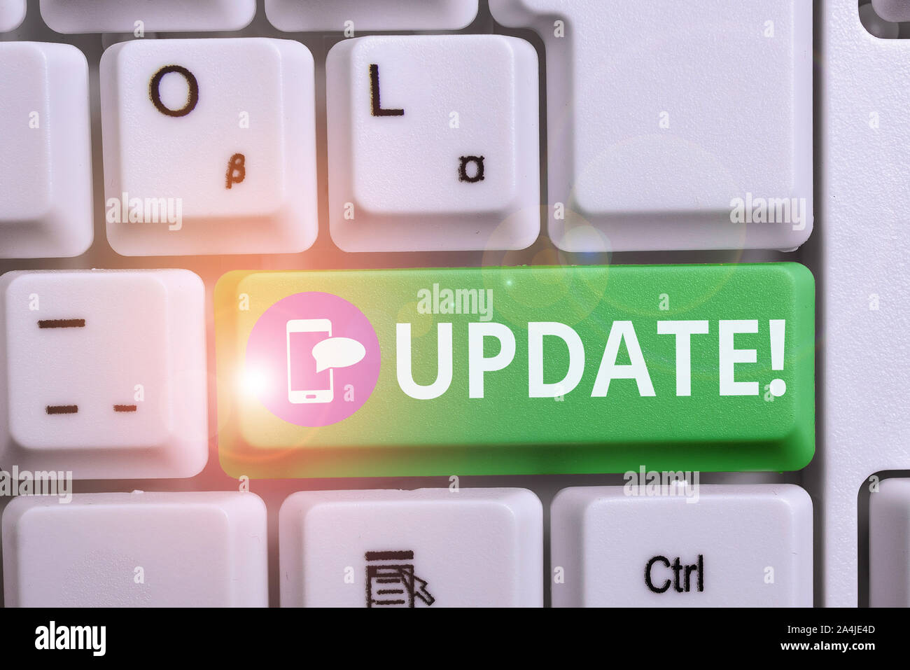 Writing note showing UPDATE. Business concept for make something more ...