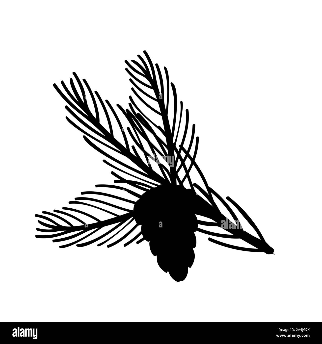 Silhouette Christmas tree branch with cone. Happy Merry Christmas. Vector illustration Stock Vector