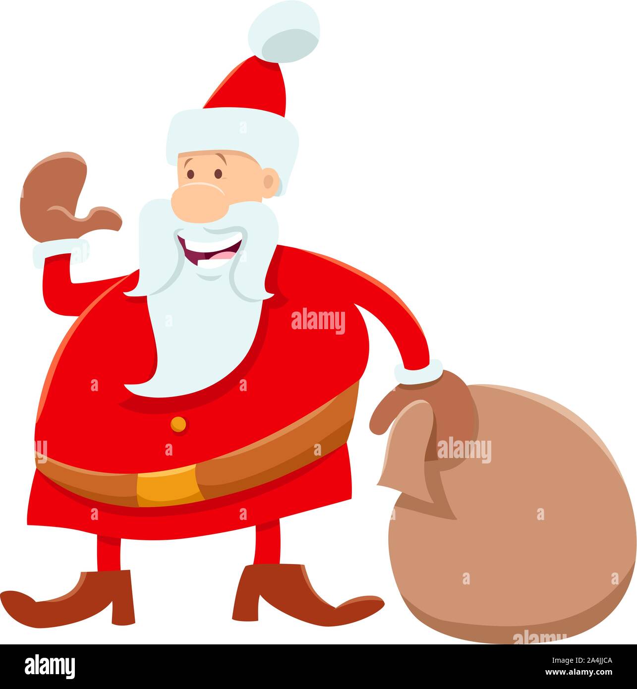 Cartoon Illustration of Funny Santa Claus Character with Sack of ...