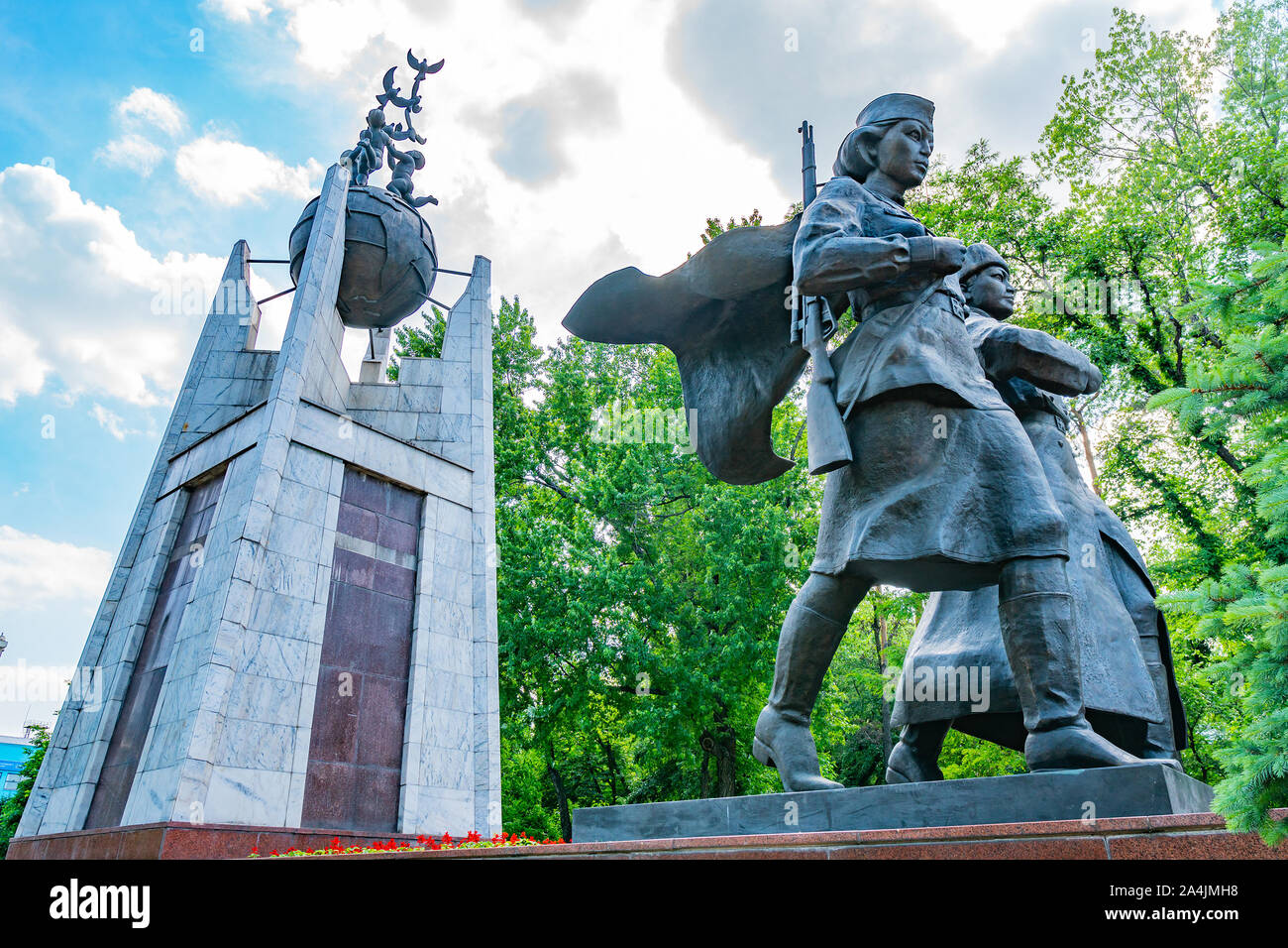 Almaty Park on Astana Square View of the Statue of World War Two Soviet