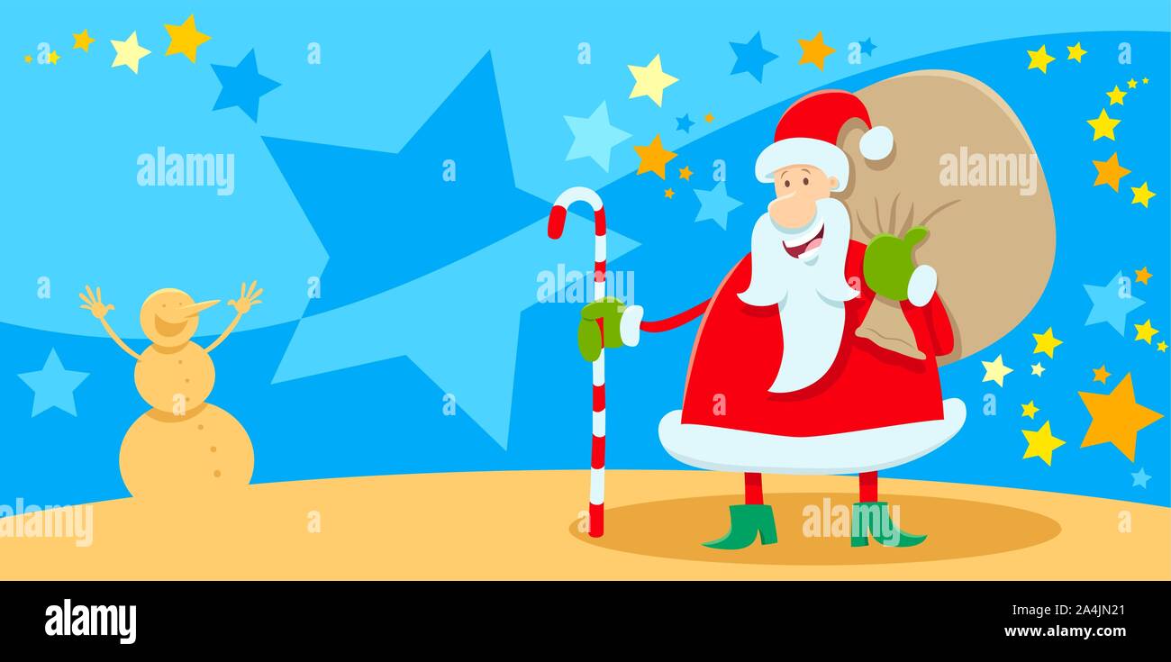 Greeting Card Cartoon Illustration of Santa Claus Character with Sack ...