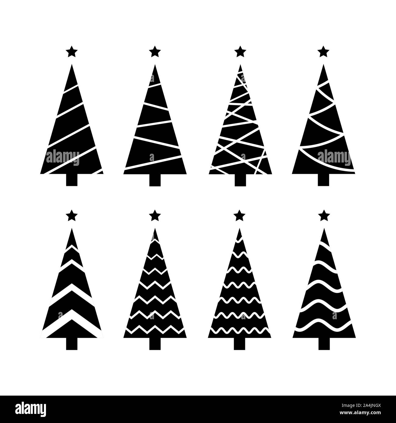 collection Christmas tree black for icon, logo, card, decor. set of vector tree silhouette isolated on white background. Stock Vector