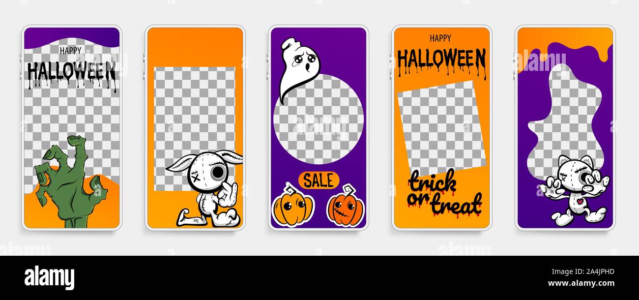 Happy Halloween stories template for phone photo Stock Vector