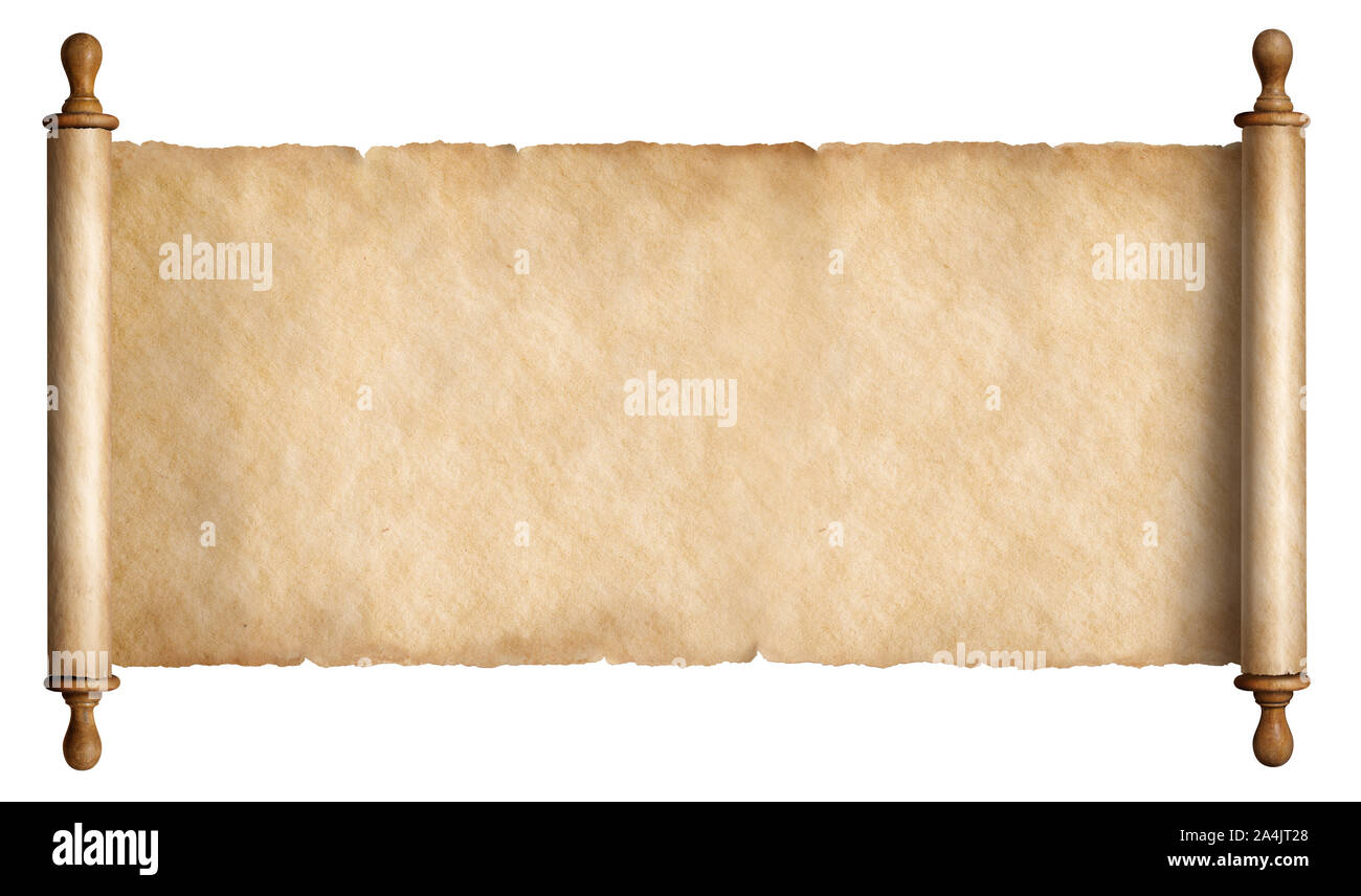 Vintage paper scroll isolated on white Stock Photo by