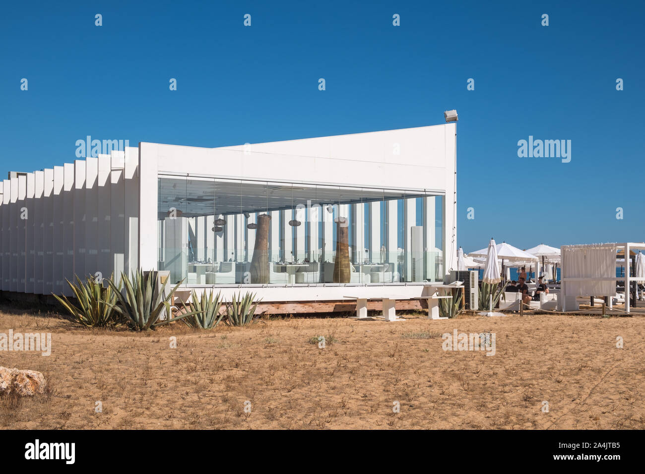 Beach Club on the beach at Vilamoura in the Algarve, Portugal Stock Photo