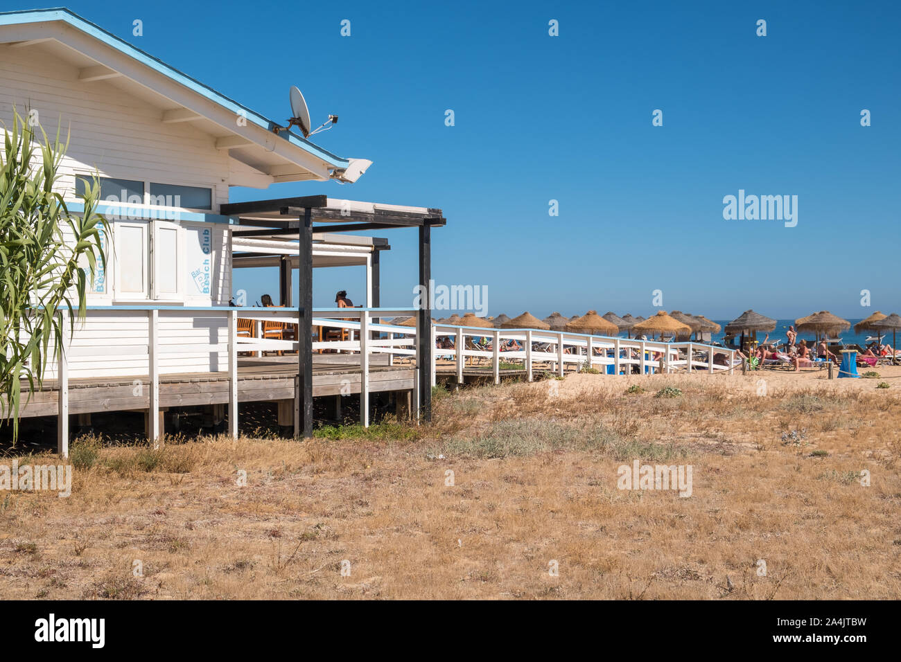 Buzios Beach Club on the beach at Vilamoura in the Algarve, Portugal Stock Photo