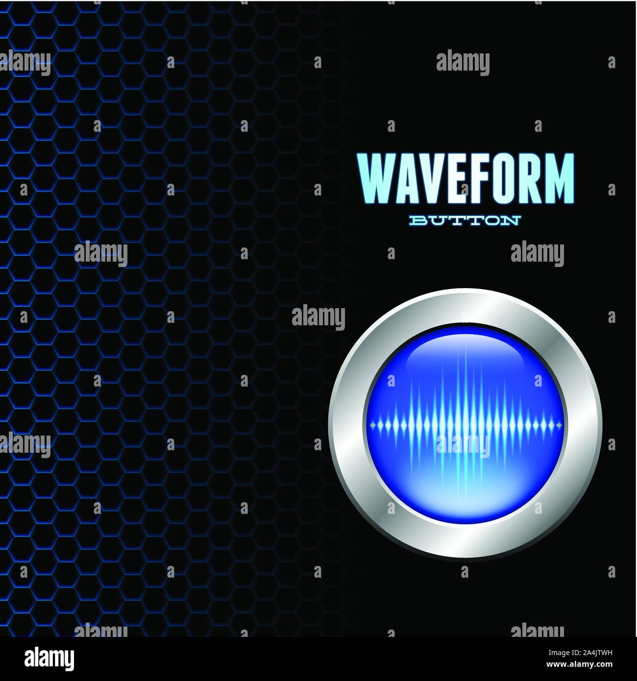 Silver button with sound wave sign Stock Vector