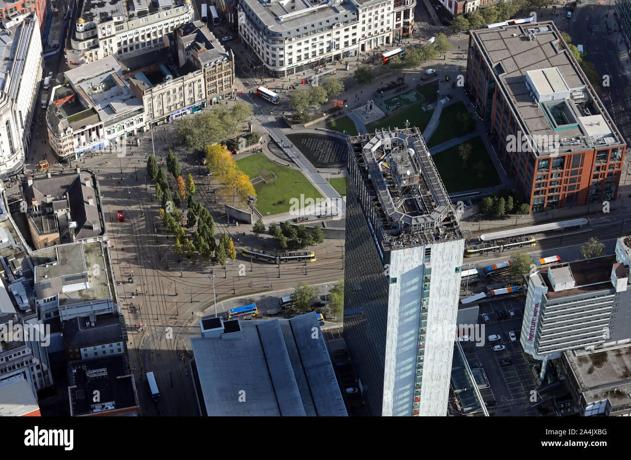 aerial view of Piccadilly Gardens in Manchester Stock Photo