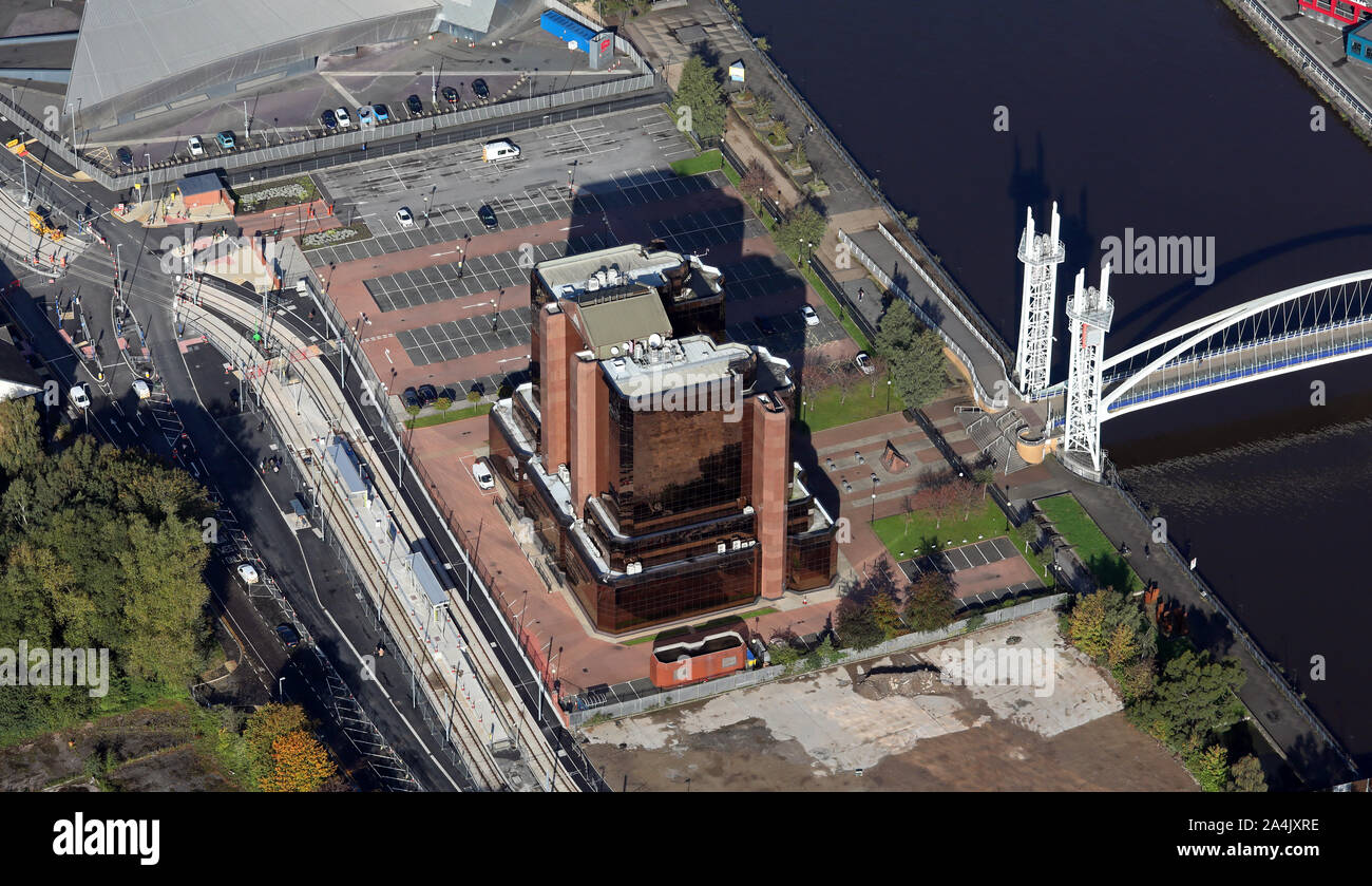 aerial view of the Quay West at MediaCityUK office development, Salford Quays, Manchester, UK Stock Photo