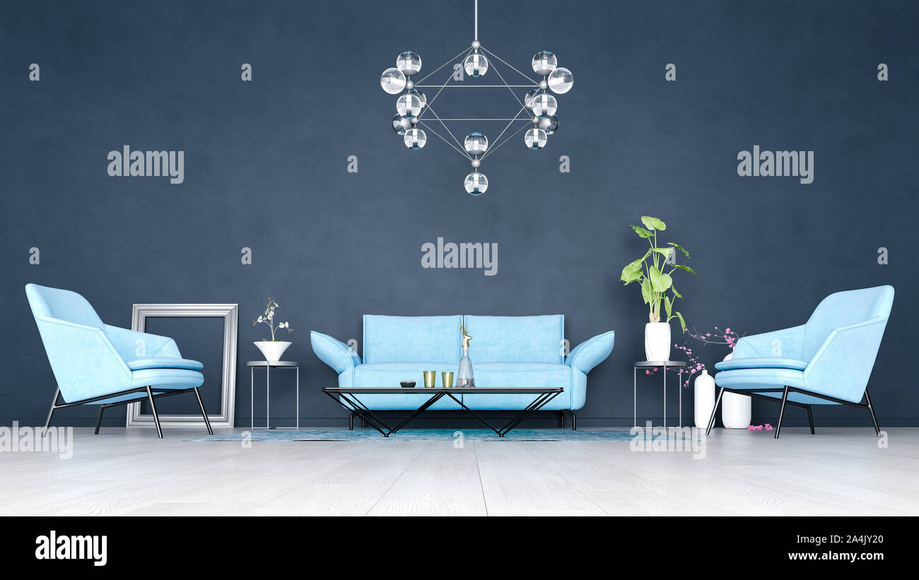 Decorative background for home, office and hotel. Modern interior design of  living room texture room dark blue wall background and focus on interior d  Stock Photo - Alamy