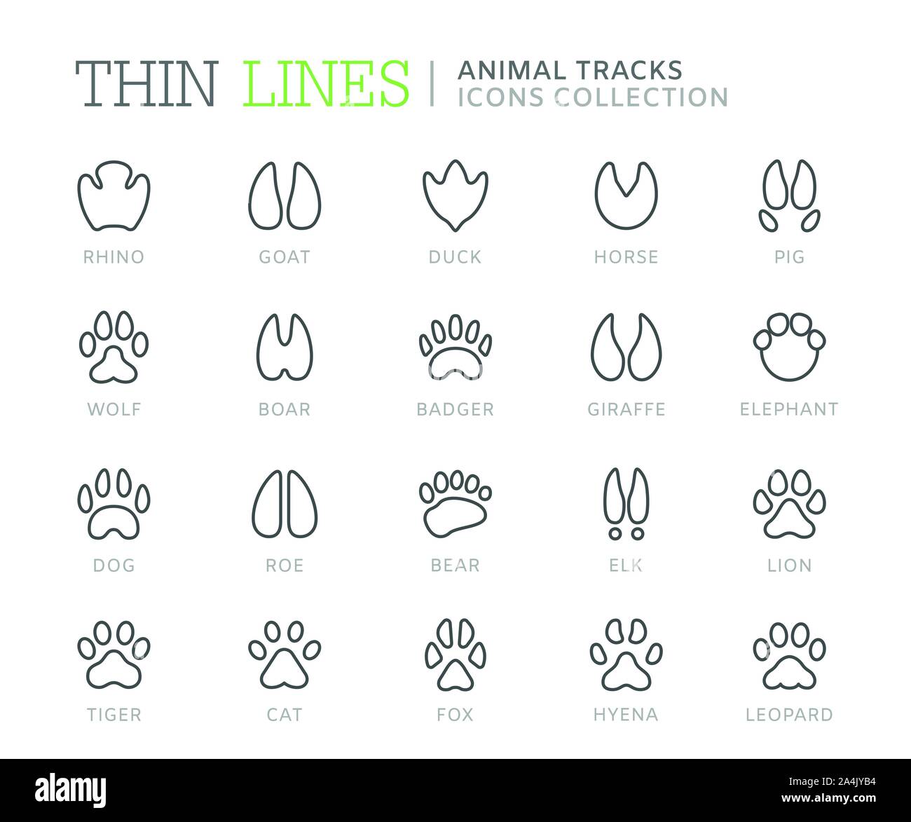Collection of animal tracks line icons. Vector eps8 Stock Vector