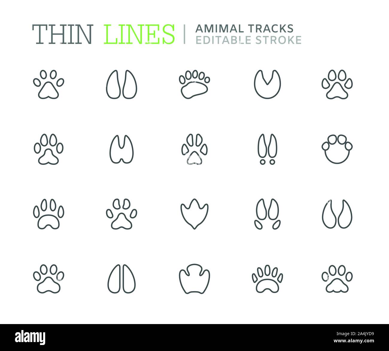 Collection of animal tracks line icons. Editable stroke Stock Vector