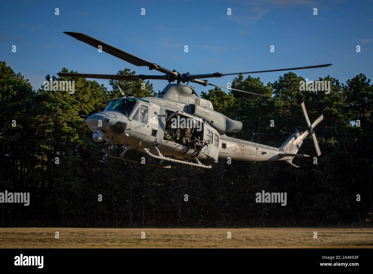 A U.S. Marine Corps Reserve UH1Y Venom helicopter crew chief with