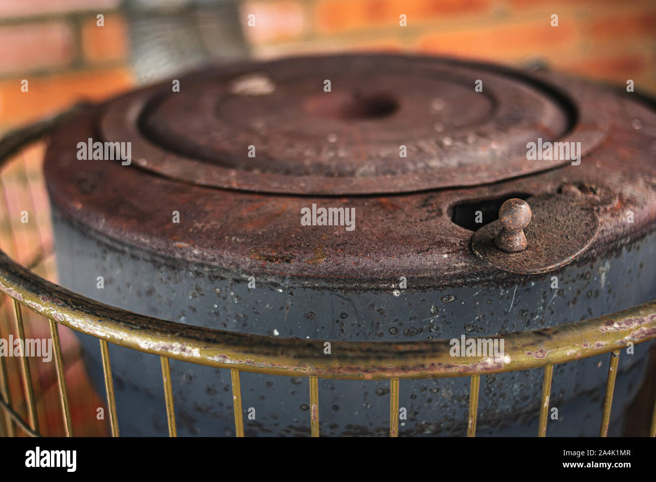 Traditional cast iron stove for wood burning Stock Photo