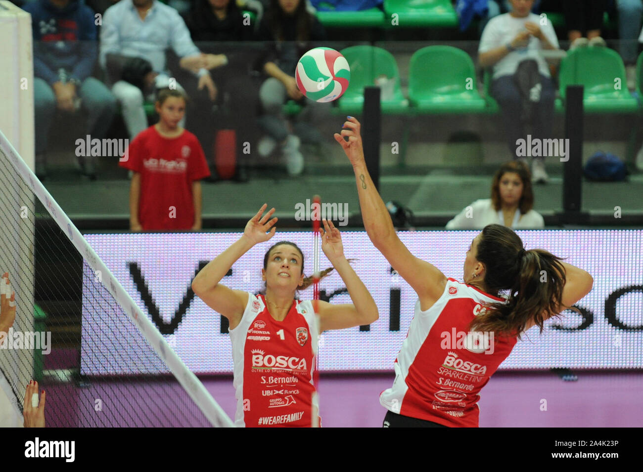 Carlotta Cambi , Bosca Cuneo), Sonia Candi , Bosca Cuneo,  during Bosca S.Bernardo Cuneo vs Igor Gorgonzola Novara, Cuneo, Italy, 13 Oct 2019, Volleyb Stock Photo