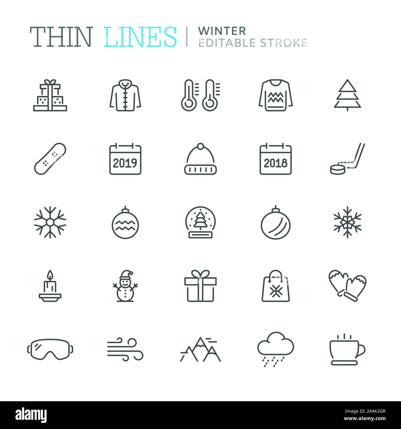 Collection of winter related line icons. Vector eps8 Stock Vector