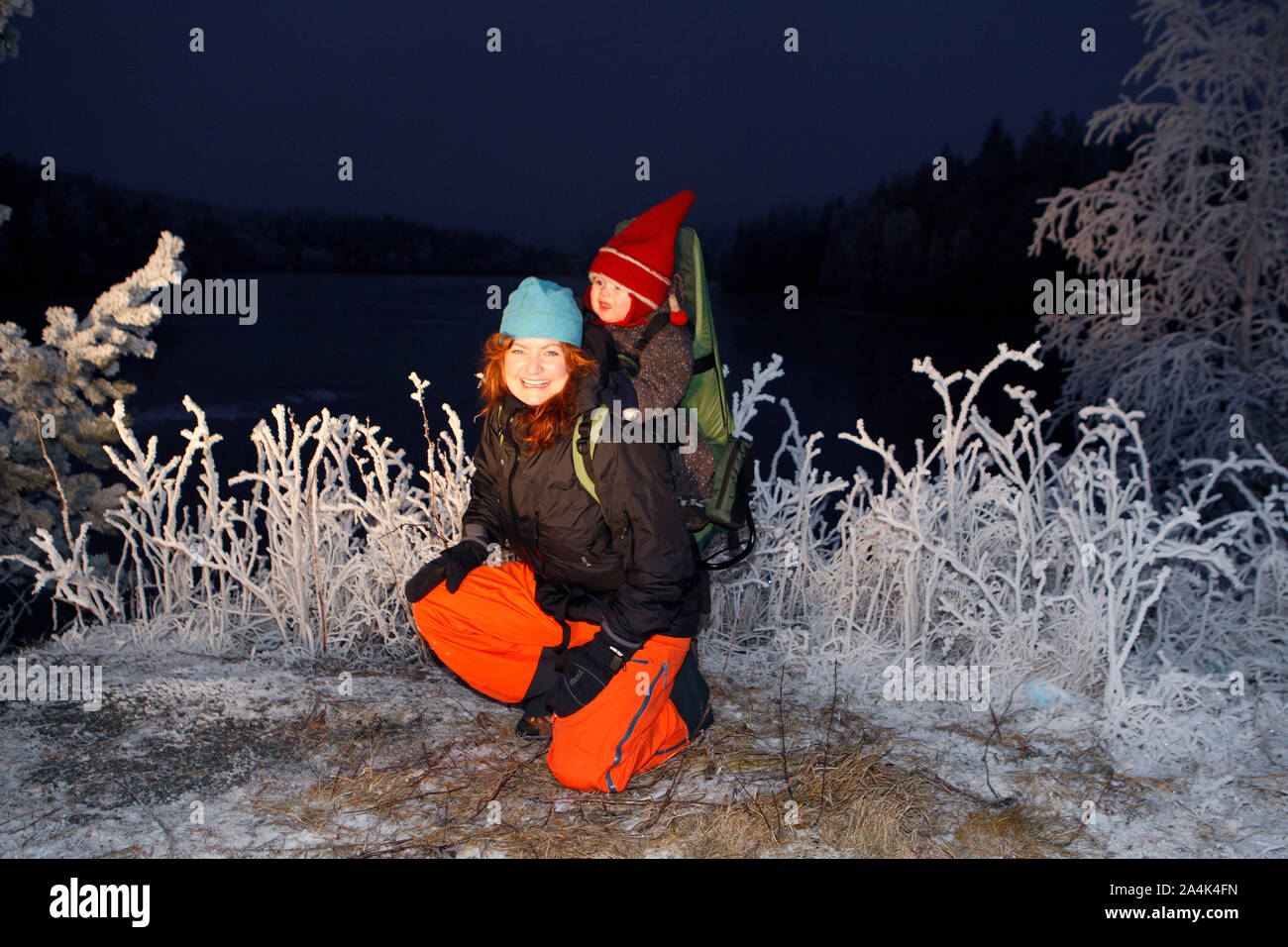 Mother and son in winter Stock Photo