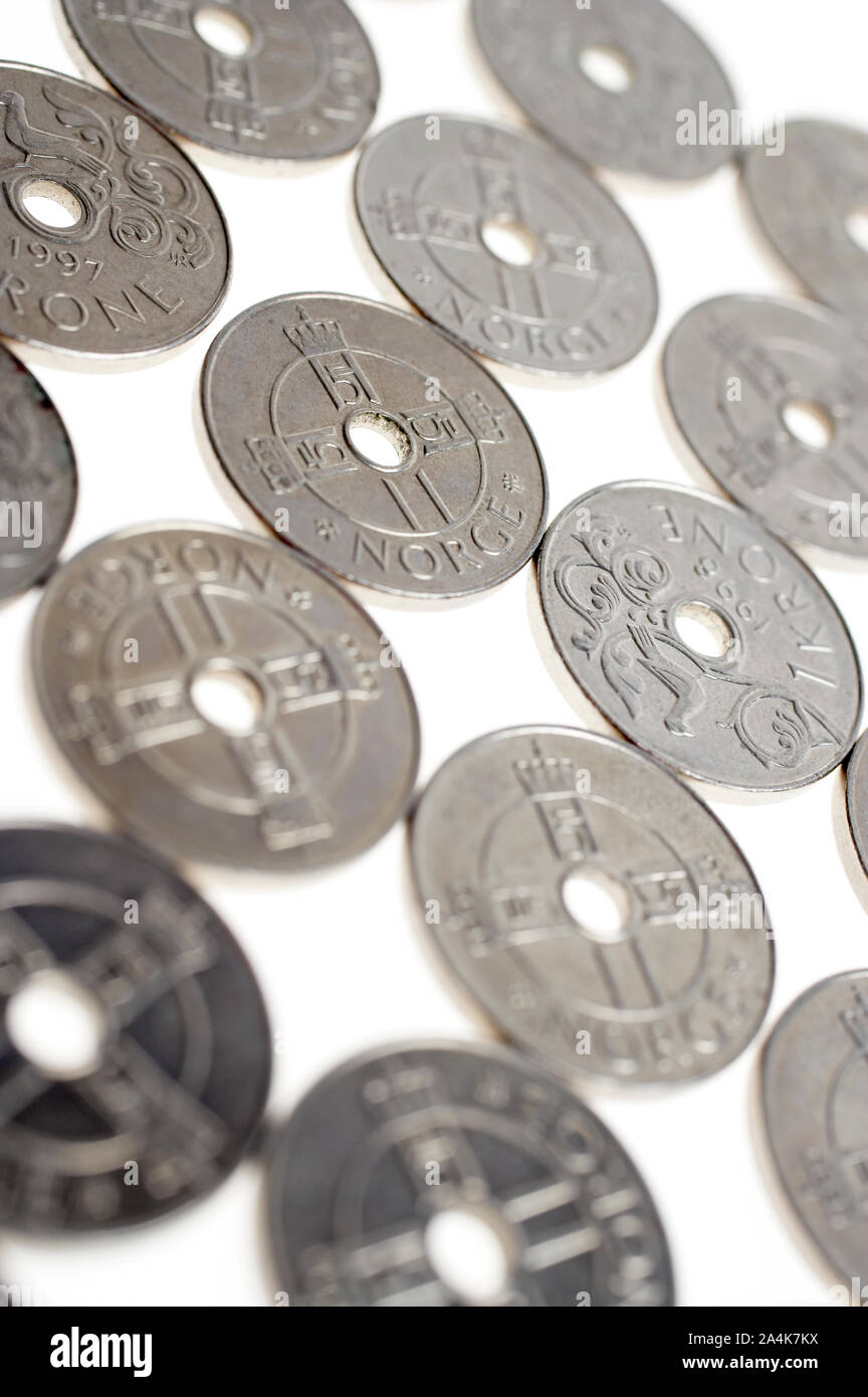 Norwegian coins - kroner Stock Photo - Alamy