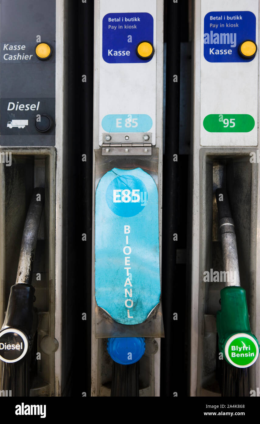 Unleaded, lead-free petrol - diesel oil - bioethanol Stock Photo