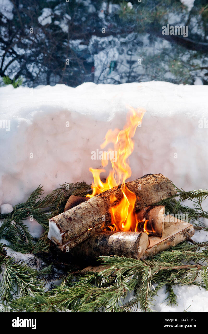 Campfire in Winter Stock Photo - Alamy