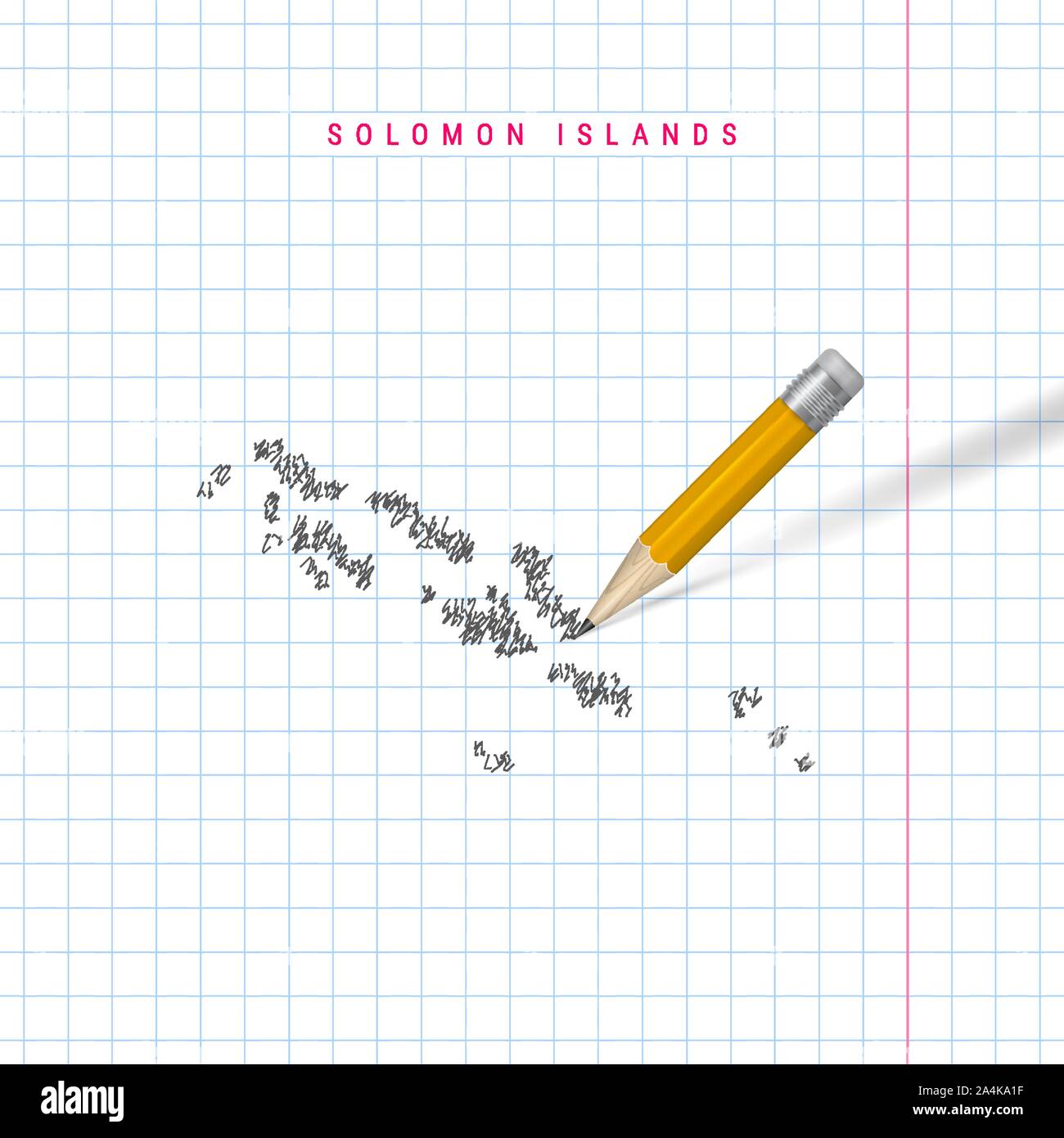 Solomon Islands sketch scribble map drawn on checkered school notebook ...