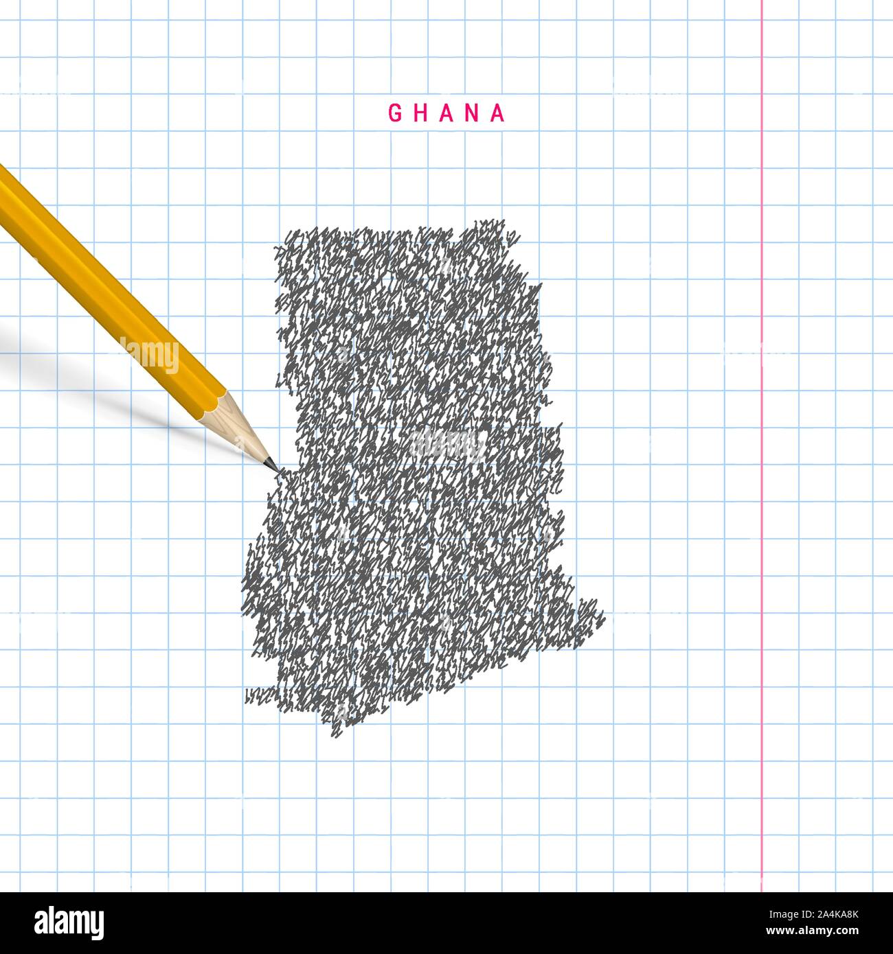 Ghana sketch scribble map drawn on checkered school notebook paper ...