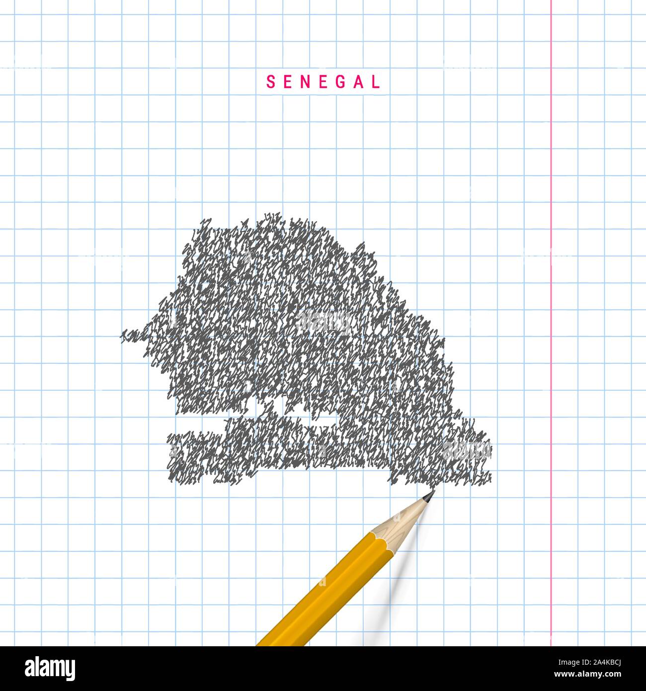 Senegal sketch scribble map drawn on checkered school notebook paper ...