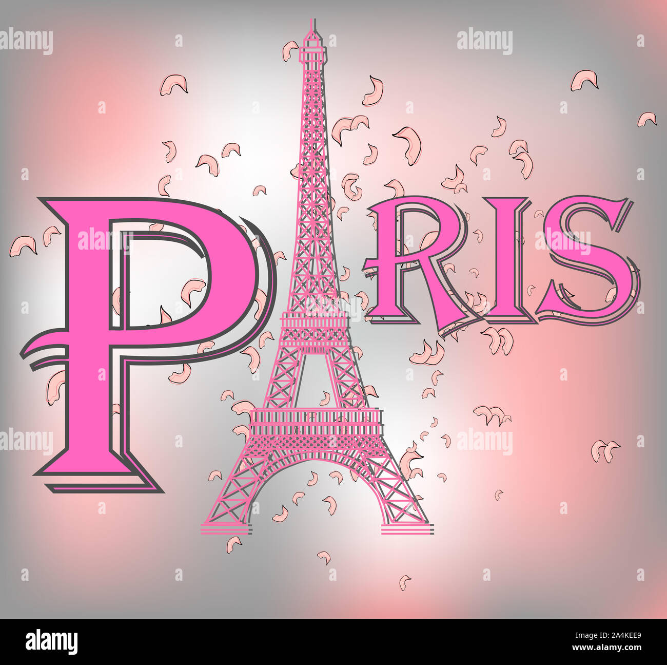 Romantic background with Eiffel Tower and pink roses Stock Photo - Alamy