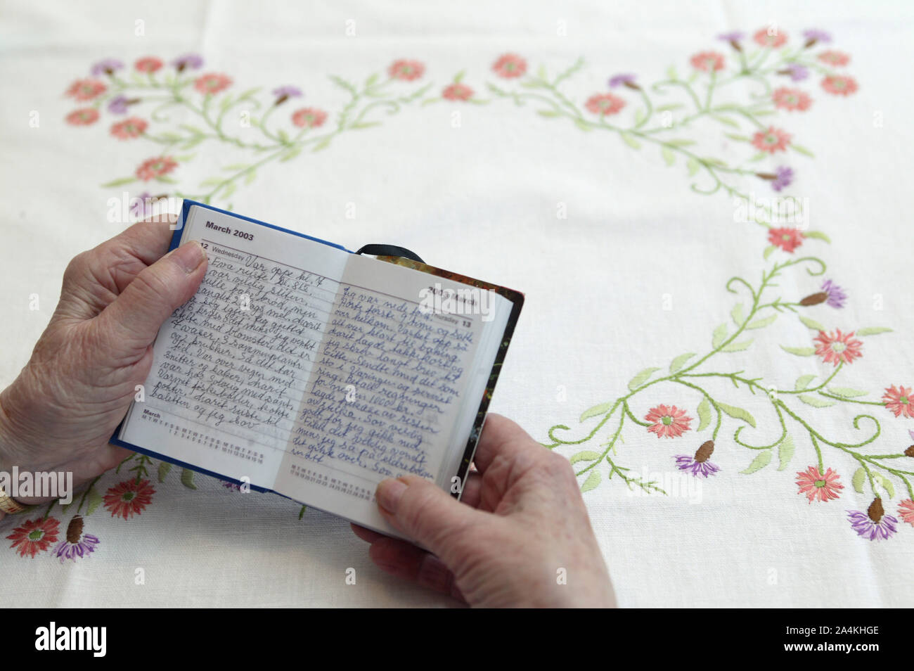 Reading a diary Stock Photo Alamy