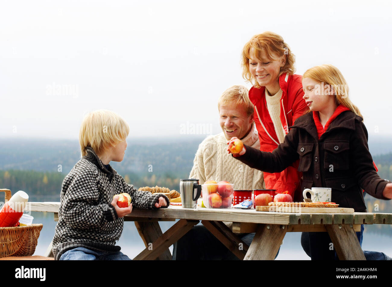 Family having outdoor meal Stock Photo