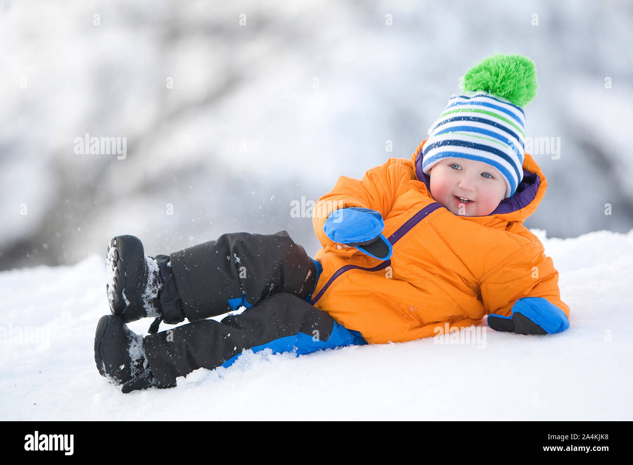 Boy in Snow Stock Photo
