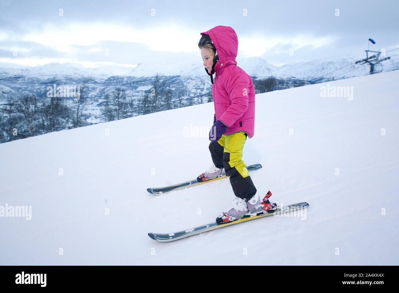 portrait of child skiing Stock Photo