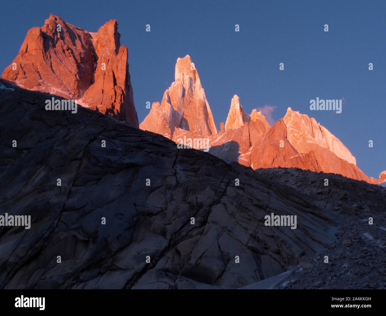 Patagonia, Argentina. Left to right: El Mocho, Cerro Torre, Torre Egger, Punta Herron and Cerro Stanhardt Stock Photo