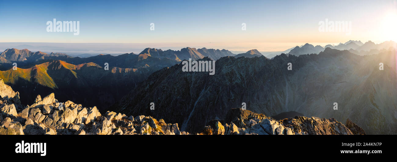 Panoramic landscape view of mountains from Krivan peak, High Tatras ...