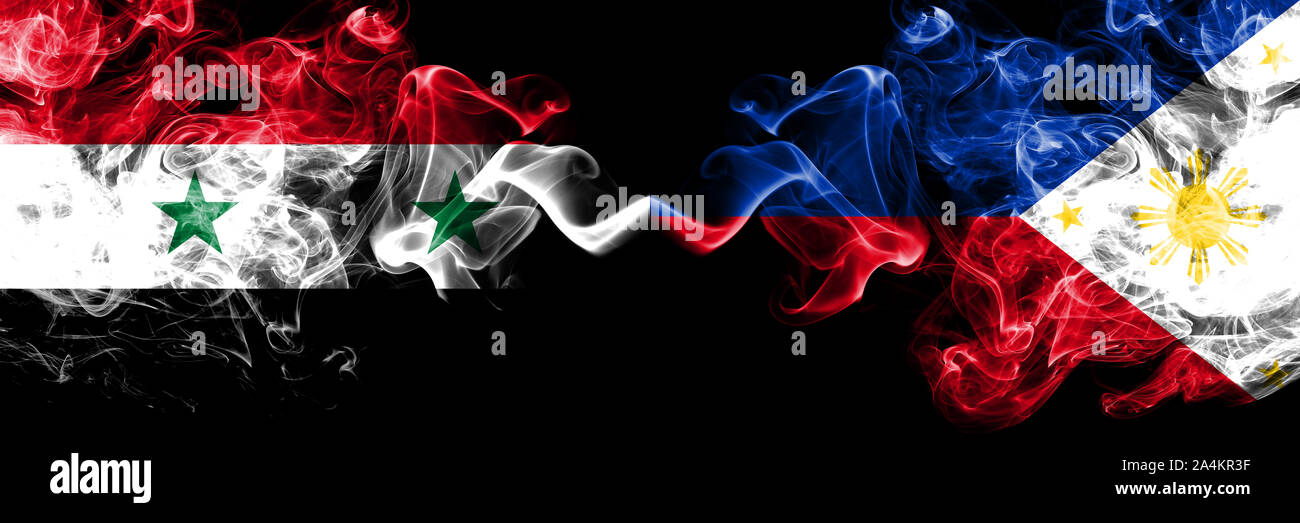 Syria vs Philippines, Filipino smoke flags placed side by side. Thick