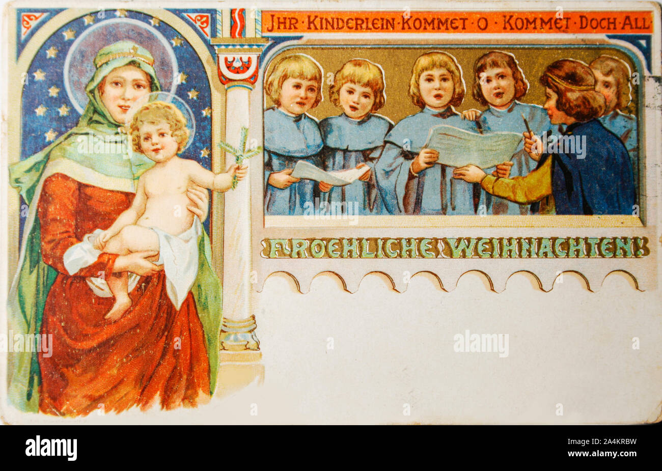 Vintage German Christmas Card With Virgin Mary And Jesus And A Choir Of Vintage German Christmas Card With Virgin Mary And Jesus And A Choir Of