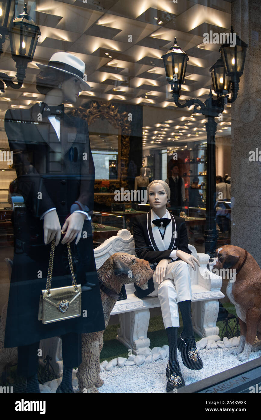 Milan, Italy – September 21, 2019: Dolce Gabbana store in Milan. Montenapoleone area. Fashion week shopping Stock Photo