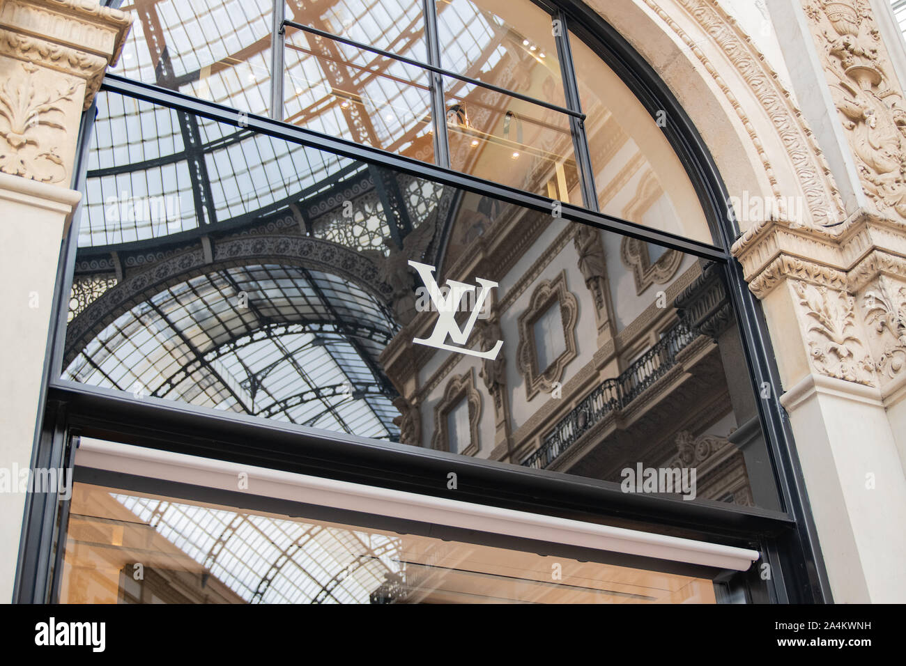 Shop Windows Of A Louis Vuitton Shop In Milan - Montenapoleone Area, Italy.  Stock Photo, Picture and Royalty Free Image. Image 104406833.
