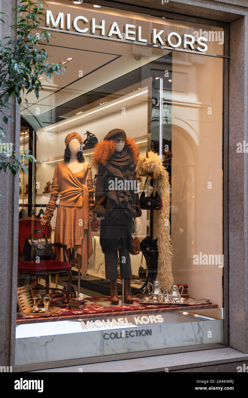 Milan, Italy – September 21, 2019: Michael Kors store in Milan. Montenapoleone area. Fashion week shopping Stock Photo
