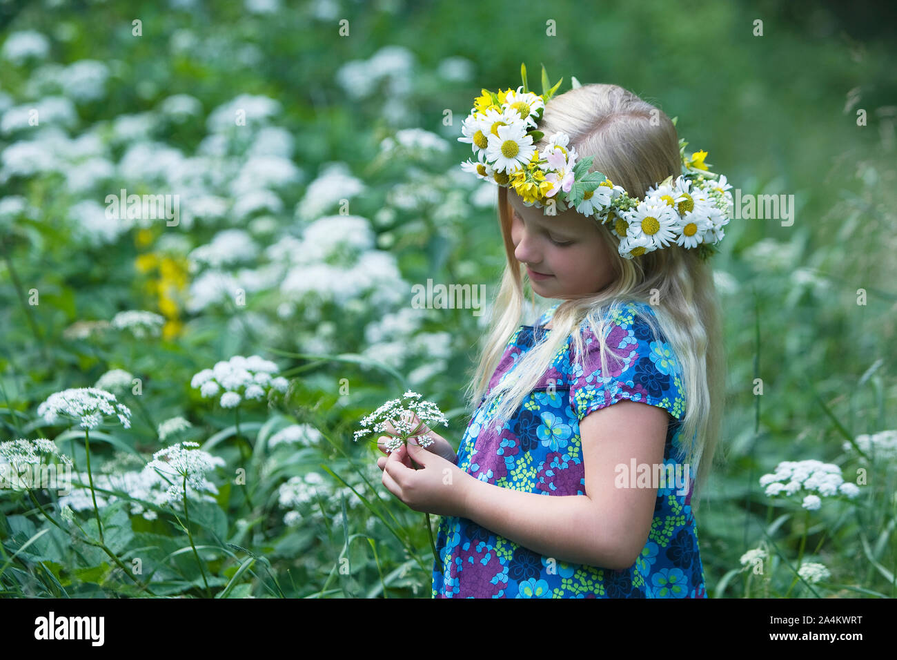Portrait Of Young Girl Wearing Wreath Stock Photo