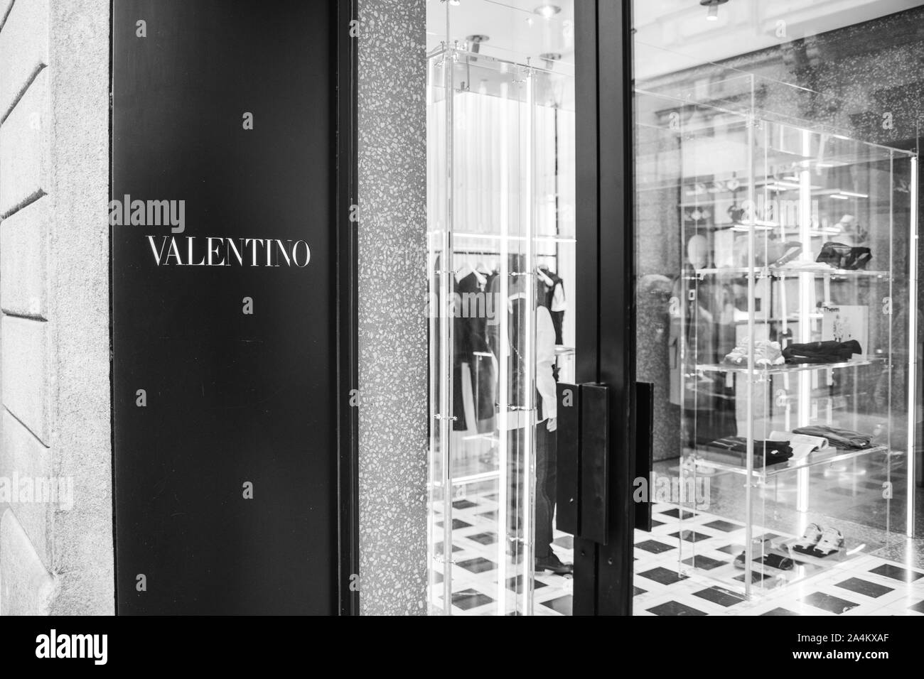 Milan, Italy – September 21, 2019: Valentino store in Milan. Montenapoleone area. Fashion week shopping Stock Photo