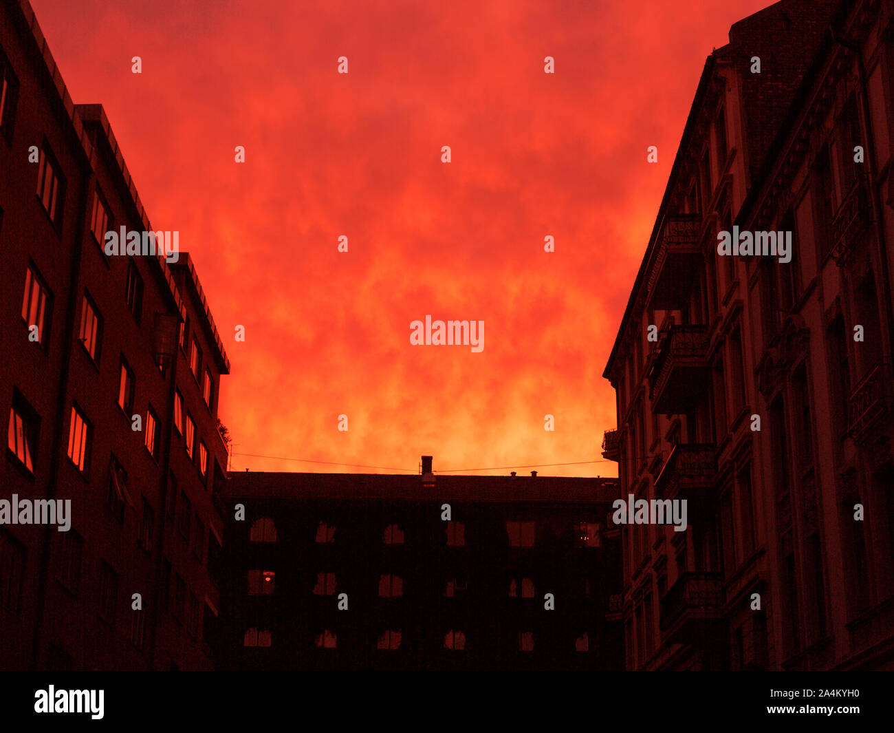 St.Hanshaugen, Oslo - red sky Stock Photo