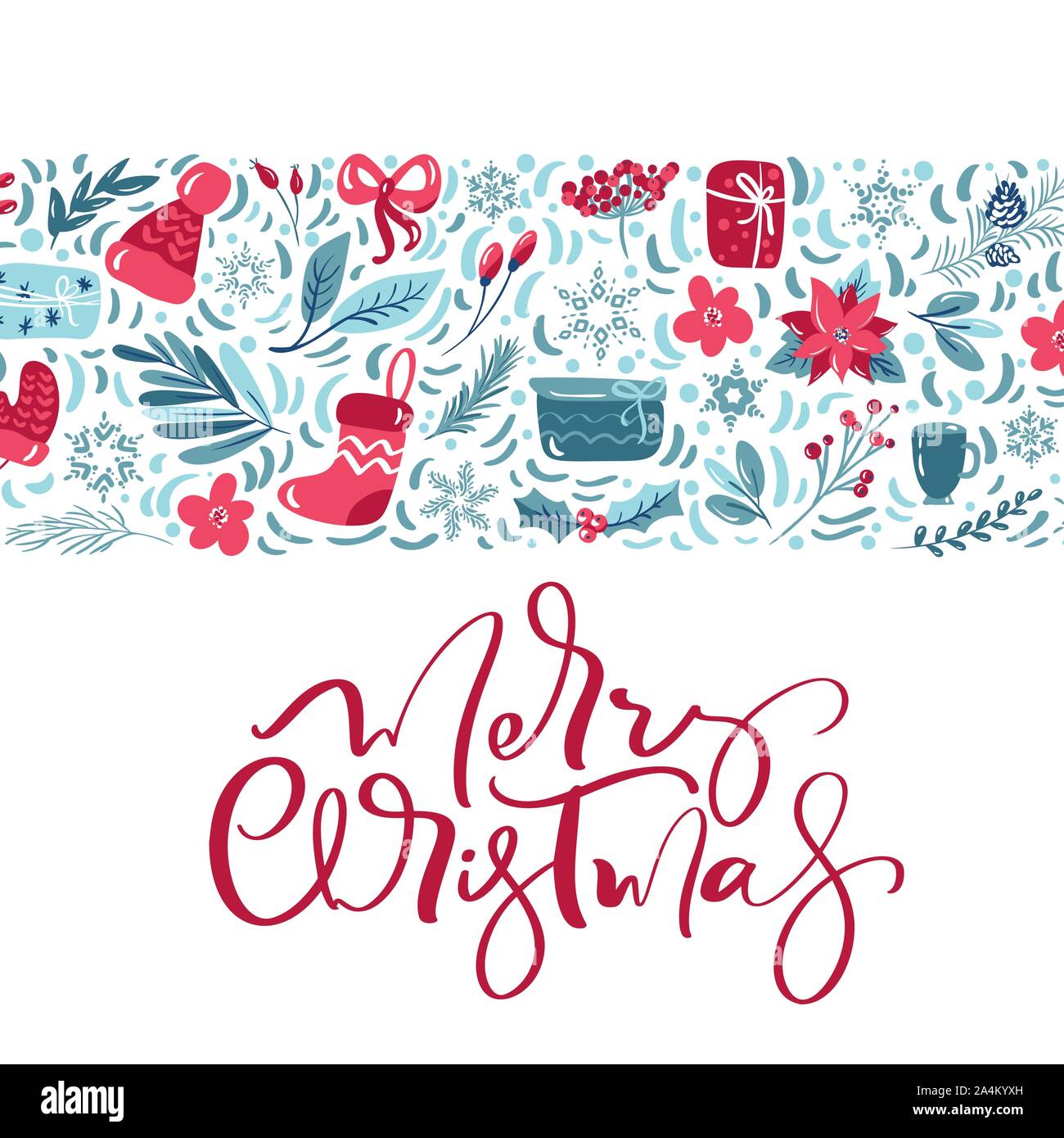 Merry Christmas calligraphic lettering hand written vector text ...