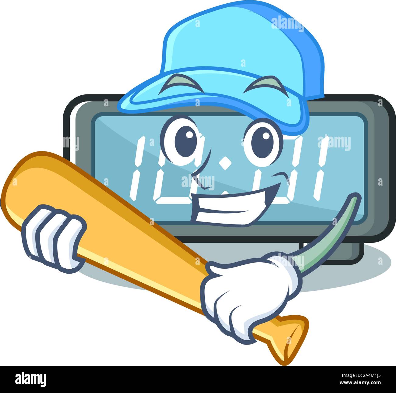 Playing baseball digital clock isolated in the mascot Stock Vector