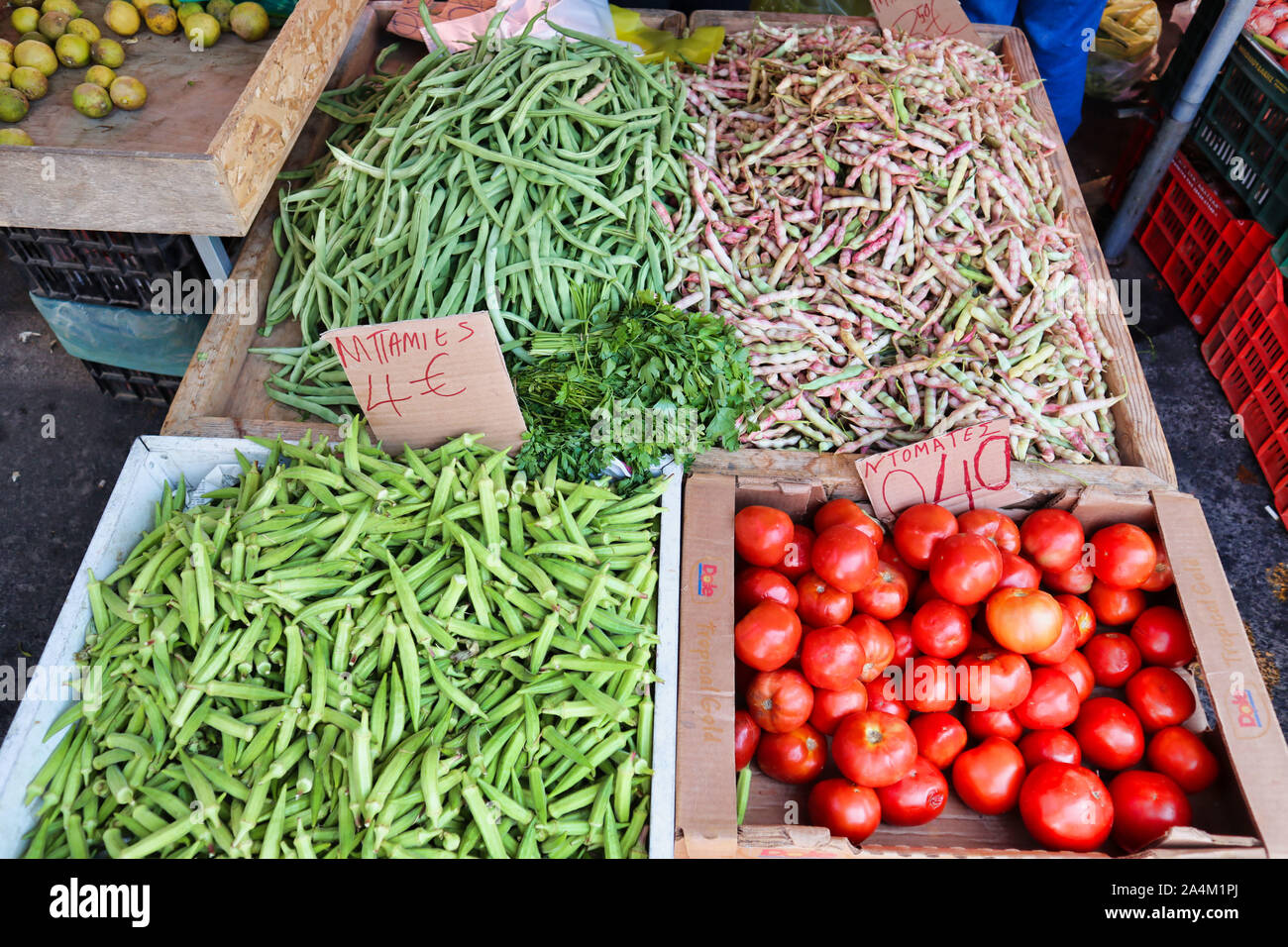 Fresh vegetables at a market stall Stock Photo - Alamy