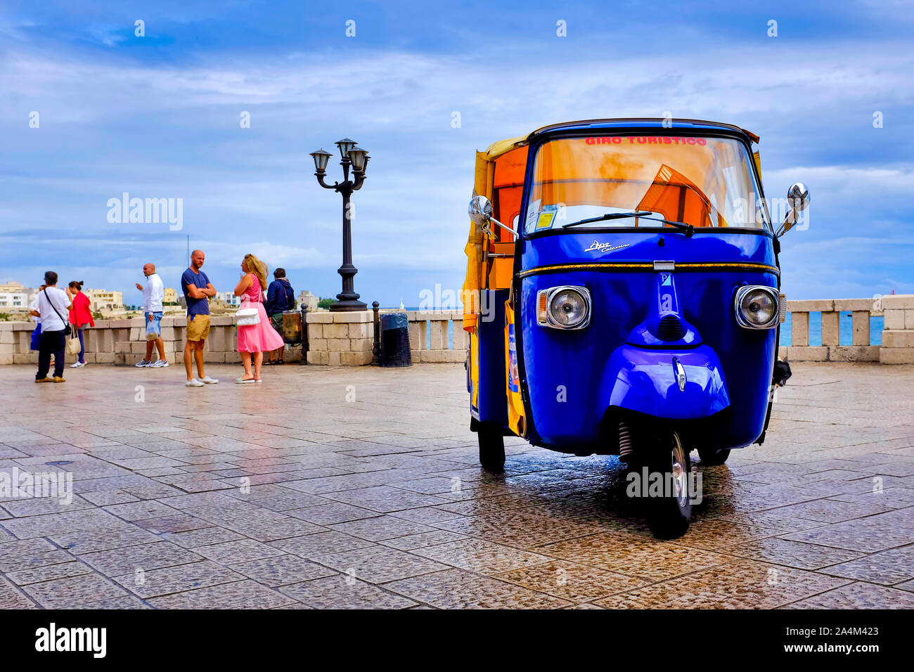 An auto-rickshaw in Piazzale degli Eroi, Otranto, Italy Stock Photo
