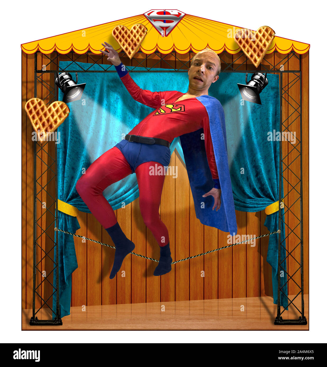 Concept/conceptual: Superman on stage - courage - performance Stock Photo