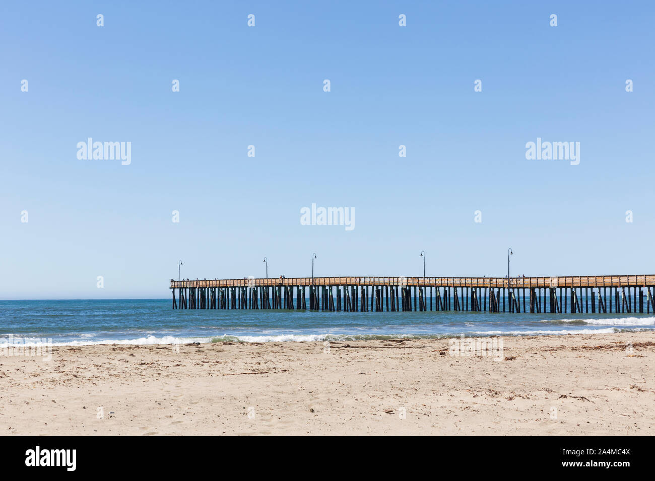 Cayucos Pier and Empty Beach, Central Coast of California, USA. Stock Photo