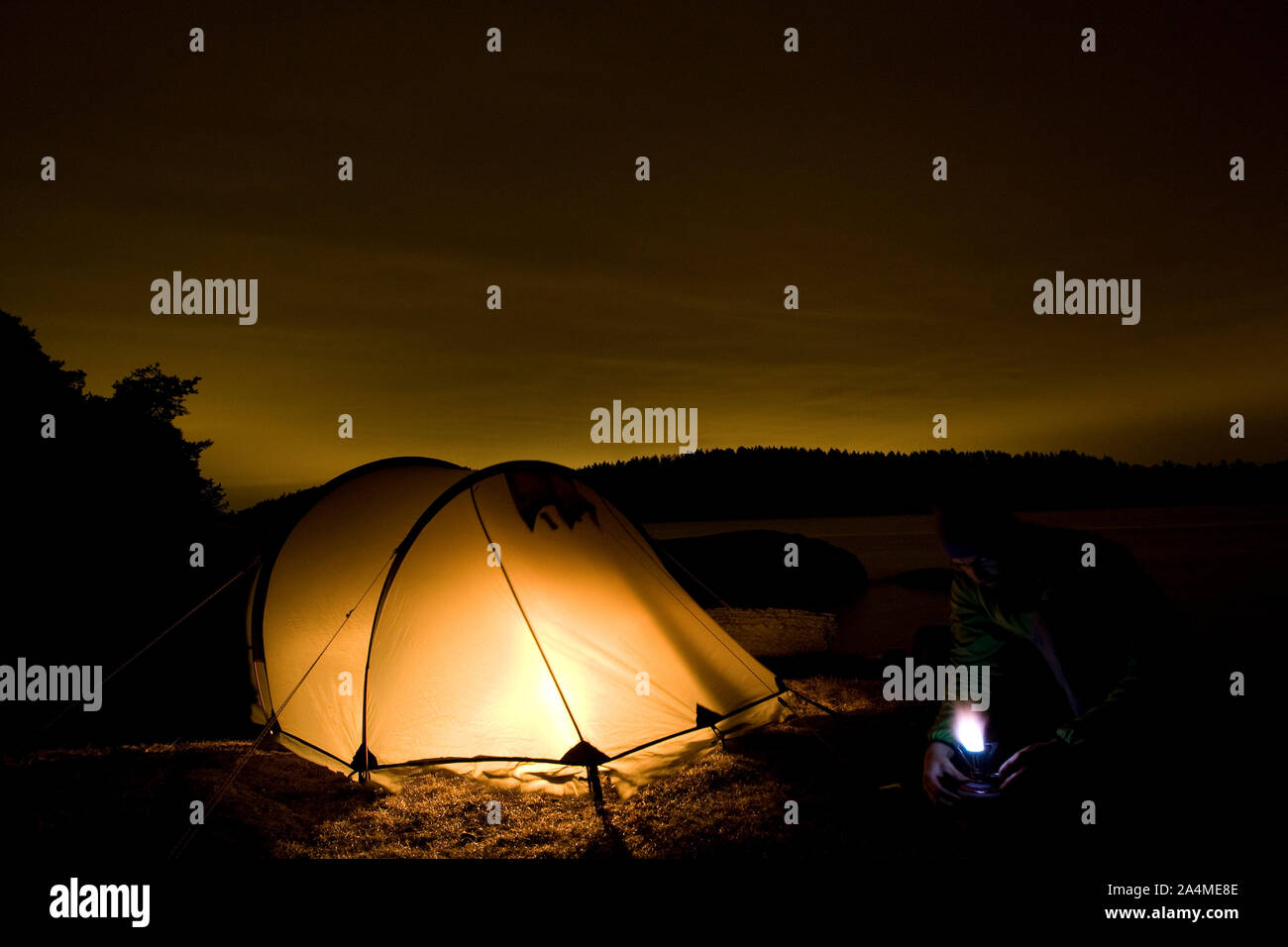 Tent at night Stock Photo