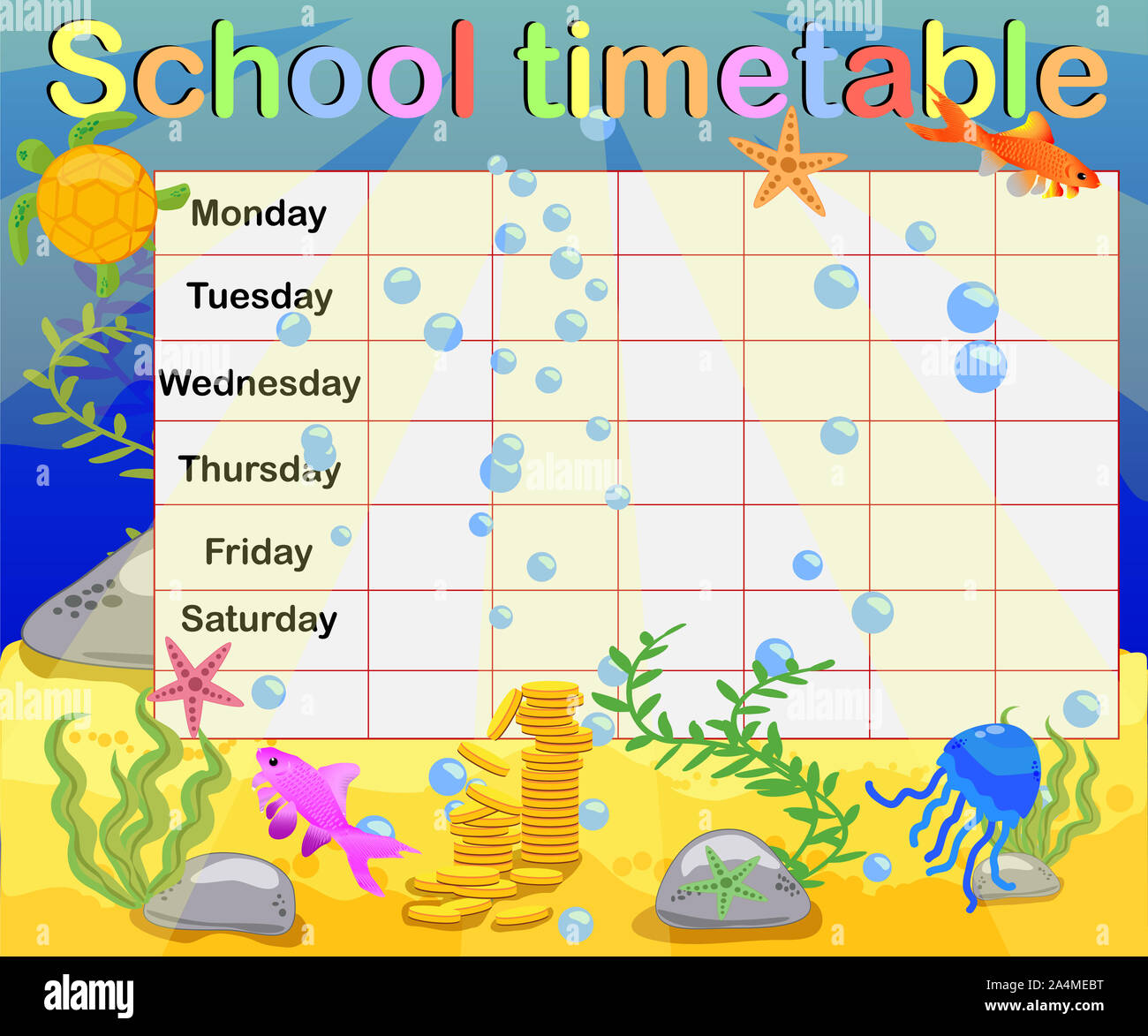 School timetable with marine themes table underwater world Stock Photo